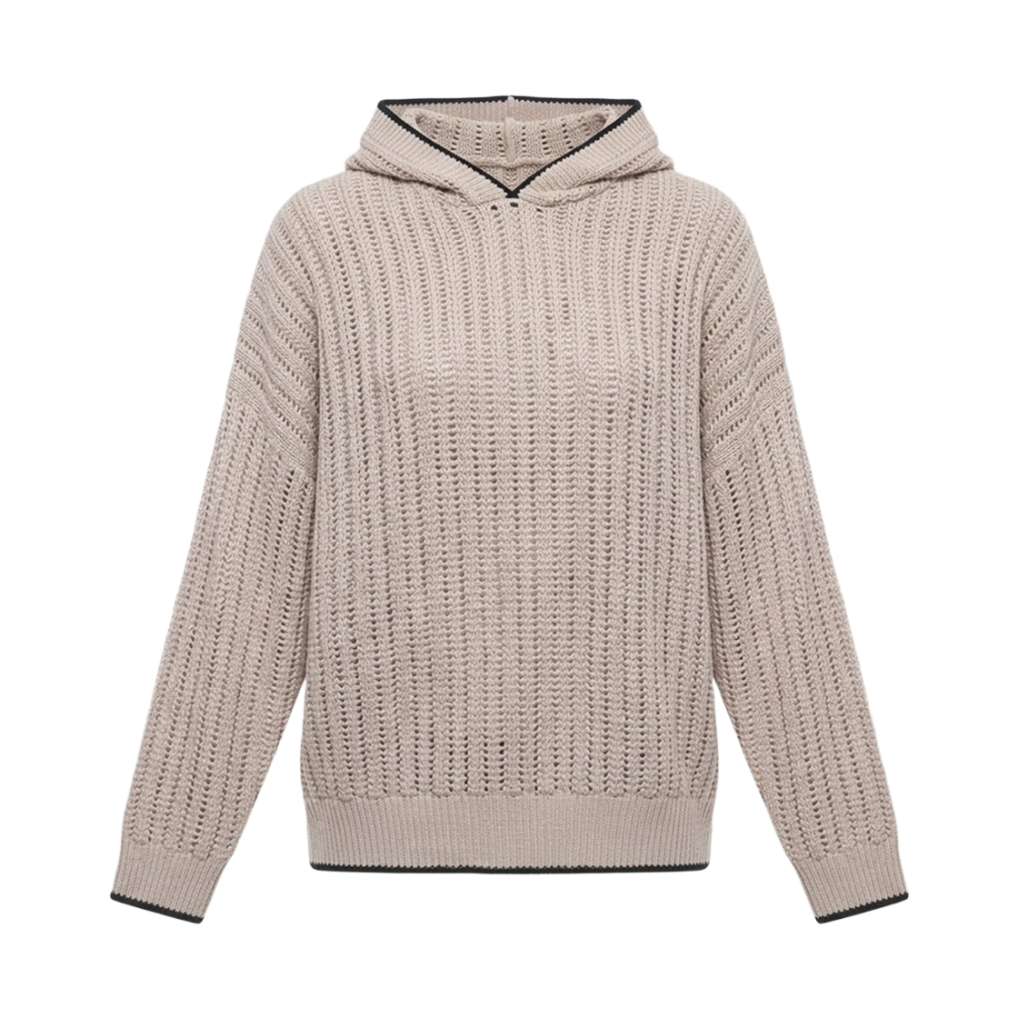 MSB582009-C9731 (W) Brunello Cucinelli Monili Openwork Ribbed Knit Hooded Beige
