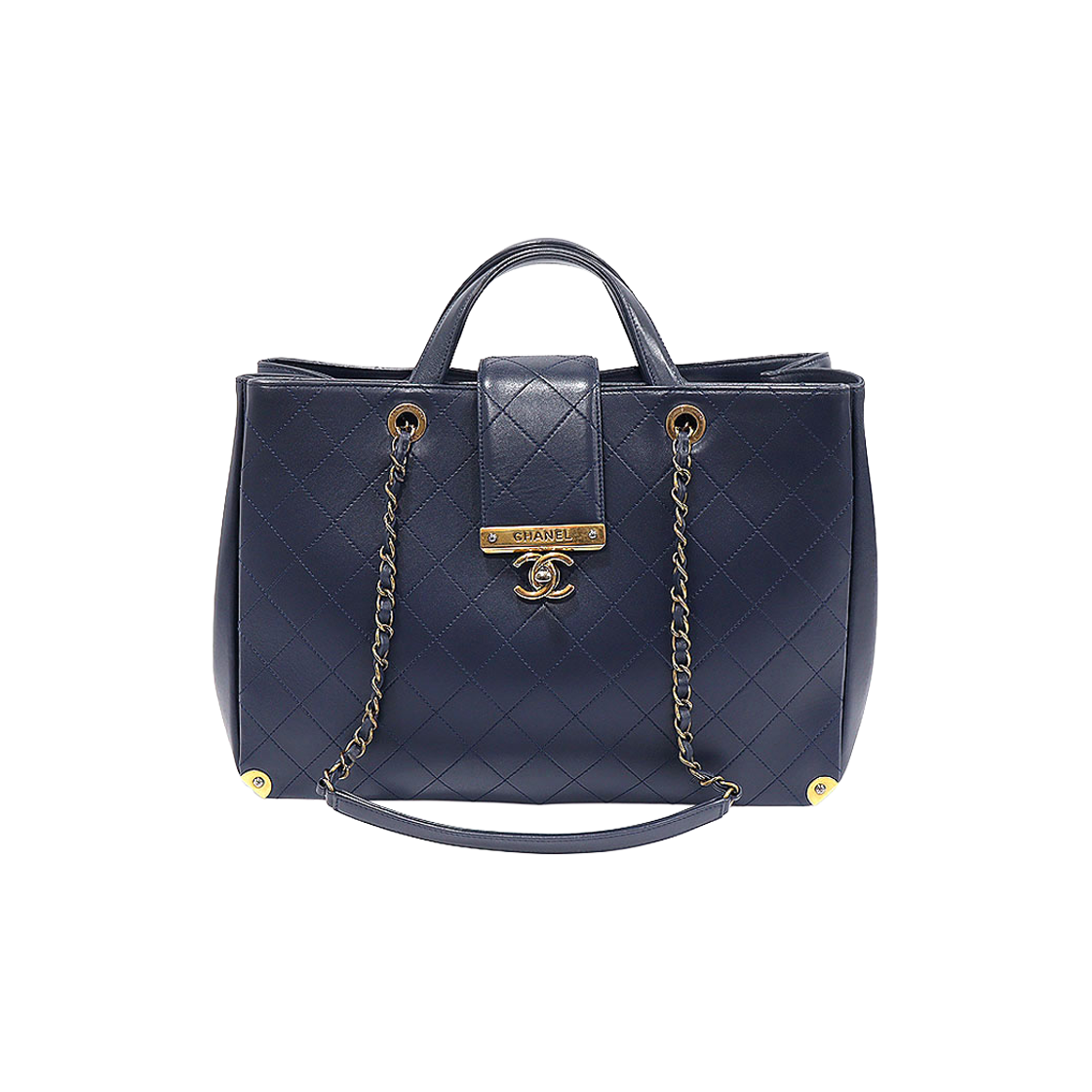 샤넬 A93518 네이비 카프스킨 퀄팅 메탈 체인 토트 2WAY (23번대)(Chanel A93518 Navy Calfskin Quilted Metal Chain Tote 2WAY (23 Series)) - 1