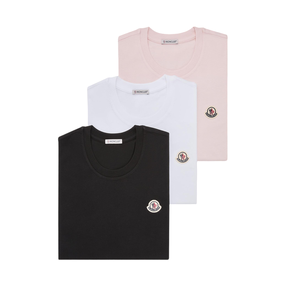 L1-093-8C00054-89B8U-3PI (W) Moncler Logo Patch Cotton T-Shirt Black White Pink (Set of 3) - 26SS