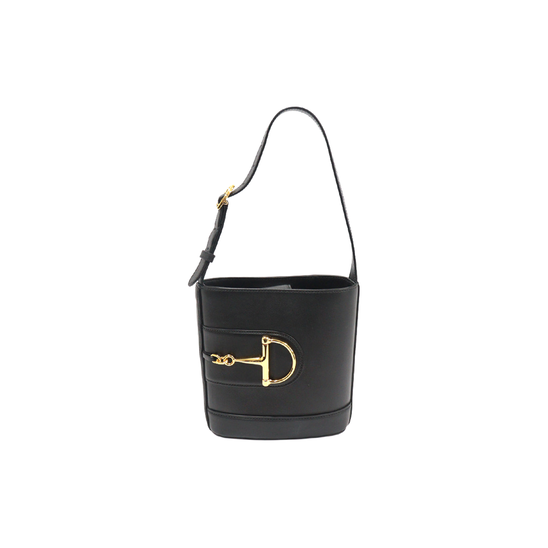 ITF577D77QVC Gucci 833665 Black Leather Maxi Half Horsebit Gucci 73 Small Bucket Shoulder Bag