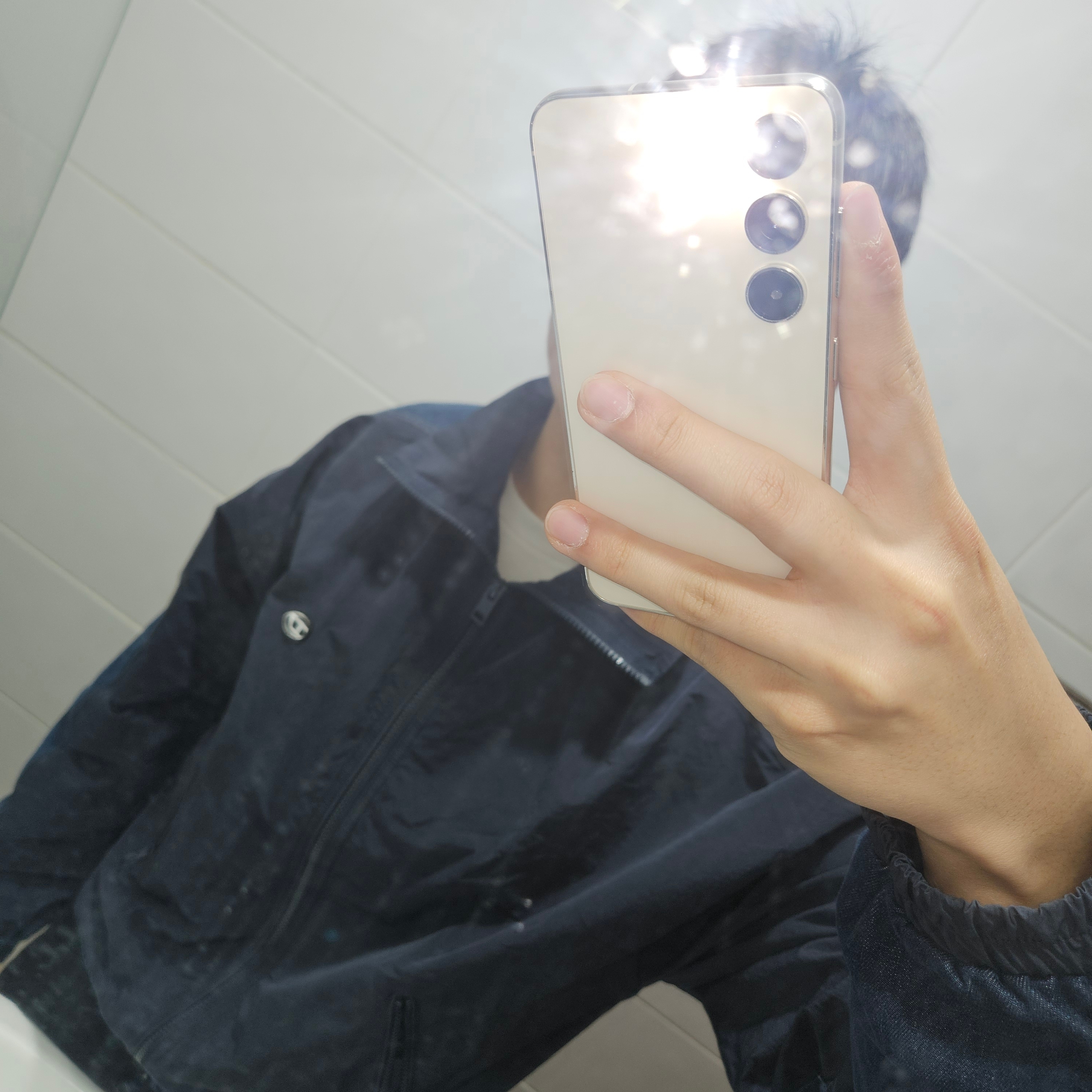 Diesel J-Bright Track Jacket in Wrinkled Nylon and Denim Blue 착용 스타일