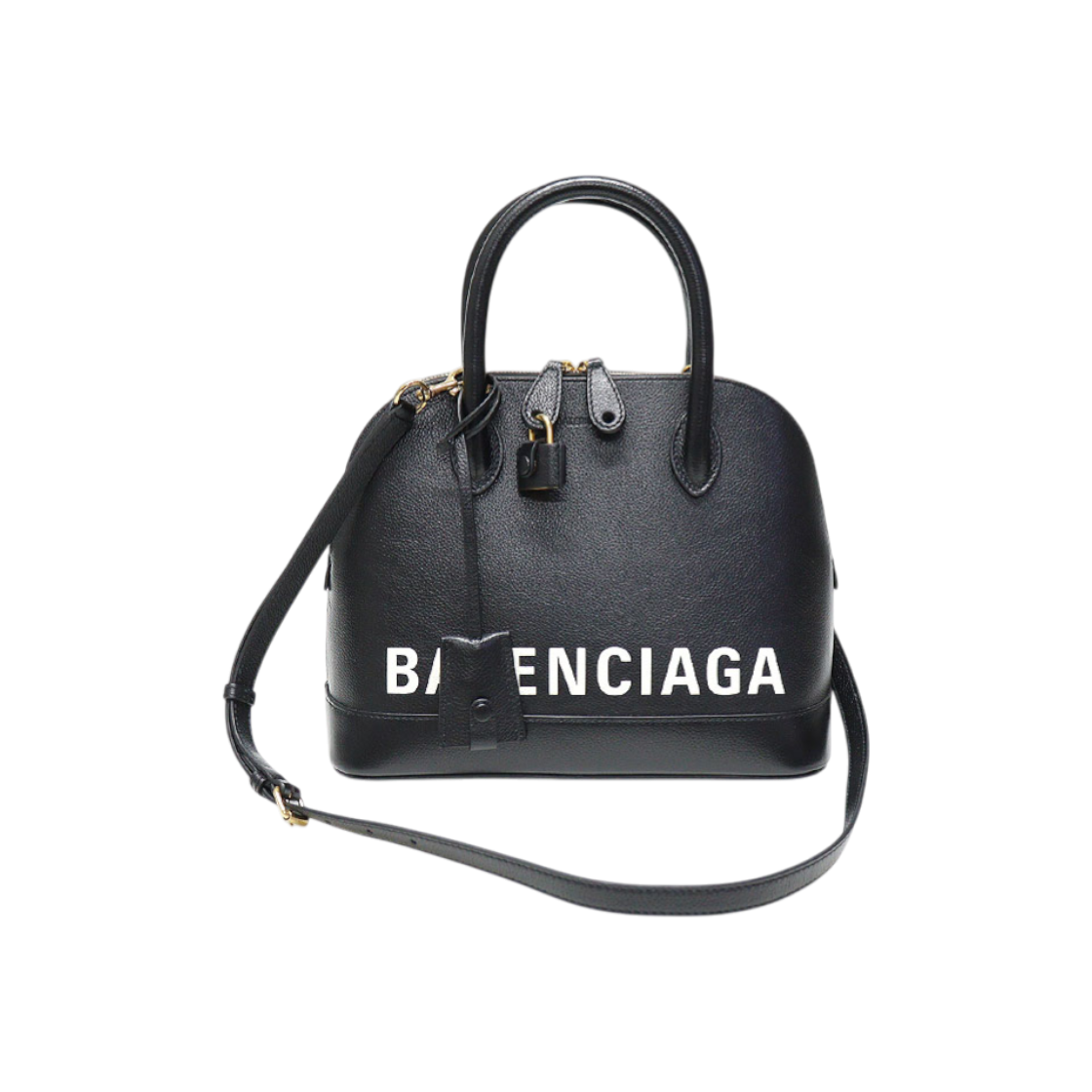 ITMIMEQ64KHV Balenciaga Black Leather Logo Print Small 2-Way Top Handle Bag