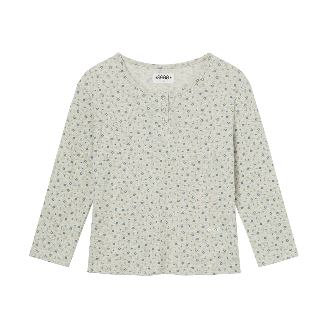 에이이에이이 플라워 헨리 넥 티 오트밀(AEAE Flower Henley Neck Tee Oatmeal) - 1