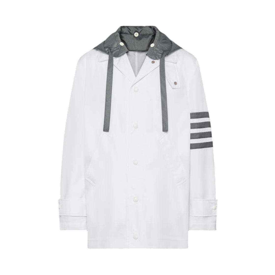 톰브라운 립스탑 사선 벨트 릴렉스드 오버코트 화이트(Thom Browne Ripstop 4-Bar Unconstructed Relaxed Overcoat White)
