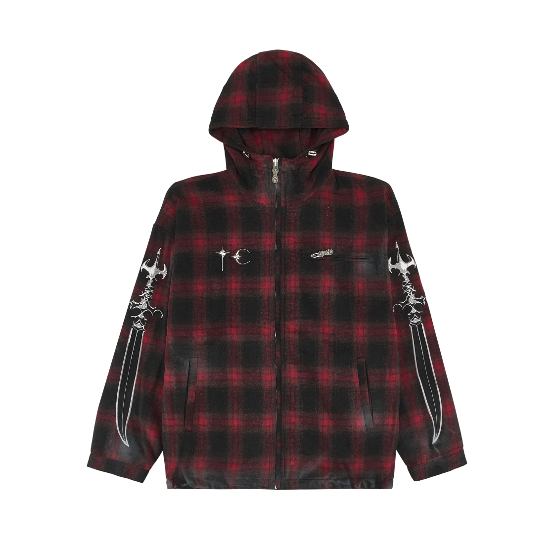 떠그 클럽 아랍 소드 플란넬 후드 집업 레드(Thug Club Arab Sword Flannel Hoodie Zip-Up Red) - 1