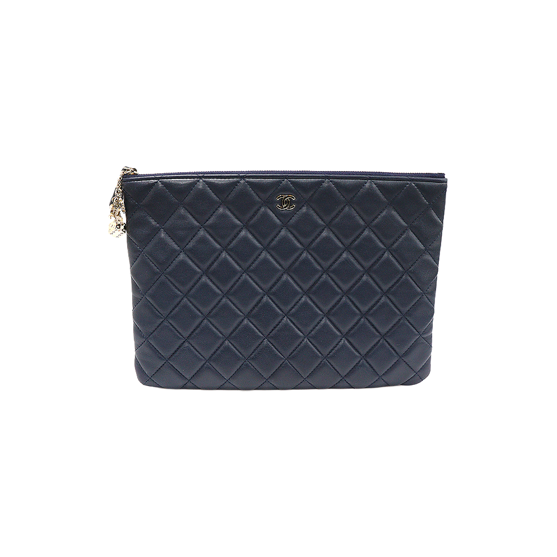 IT25UA4JRC2S Chanel Navy Lambskin Gold Classic Charm New Medium Clutch (22 Series)