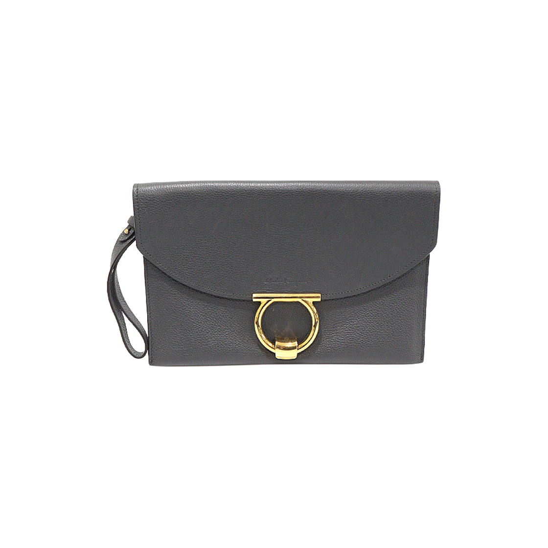 ITWEVPVQLMDG Ferragamo 21 H770 Gray Calfskin Gancini Margot Strap Clutch
