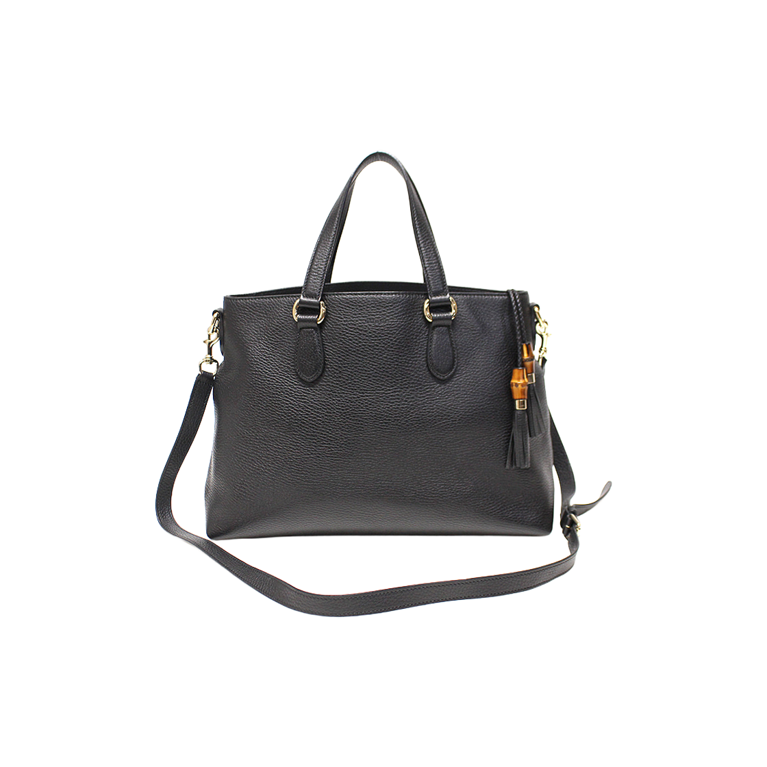 ITWFQ3D6VC83 Gucci 449642 Black Leather Gold-tone Bamboo Tassel 2-Way Bag