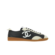 (W) Chanel Sneakers Calfskin & Embossed Suede Calfskin Black White