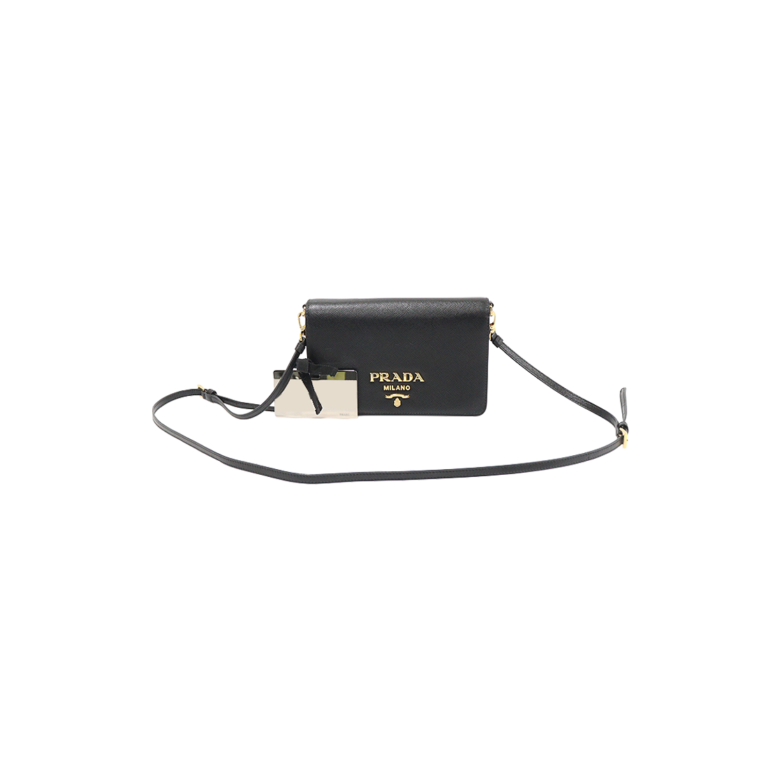 프라다 1BP019 블랙 사피아노 럭스 금장 레터링 미니 크로스백(Prada Black Saffiano Lux Gold Lettering Mini Crossbody Bag)