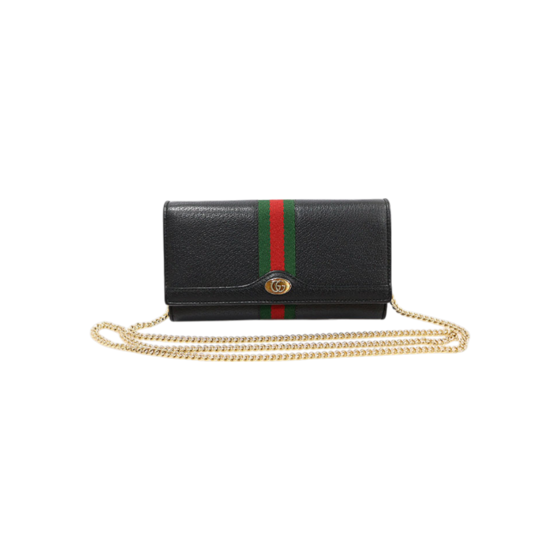 IT5HNJI9TSIN Gucci 546592 Black Leather Enamel GG Logo Web Ophidia WOC Chain Wallet Crossbody Bag
