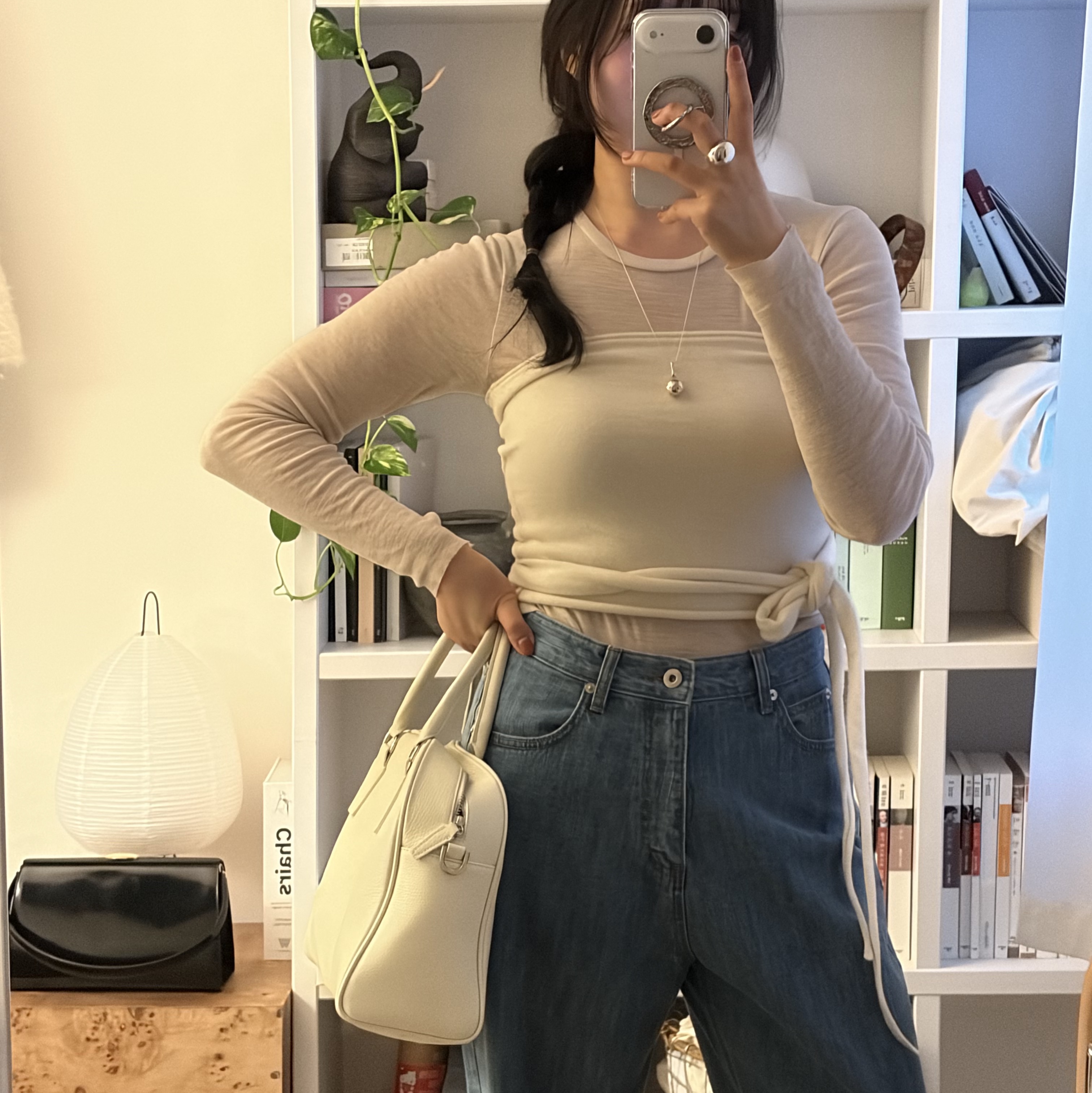 Byweekend Mul Necklace Silver, FARVEN Bucket Washing Denim Blue 착용 스타일 - 2