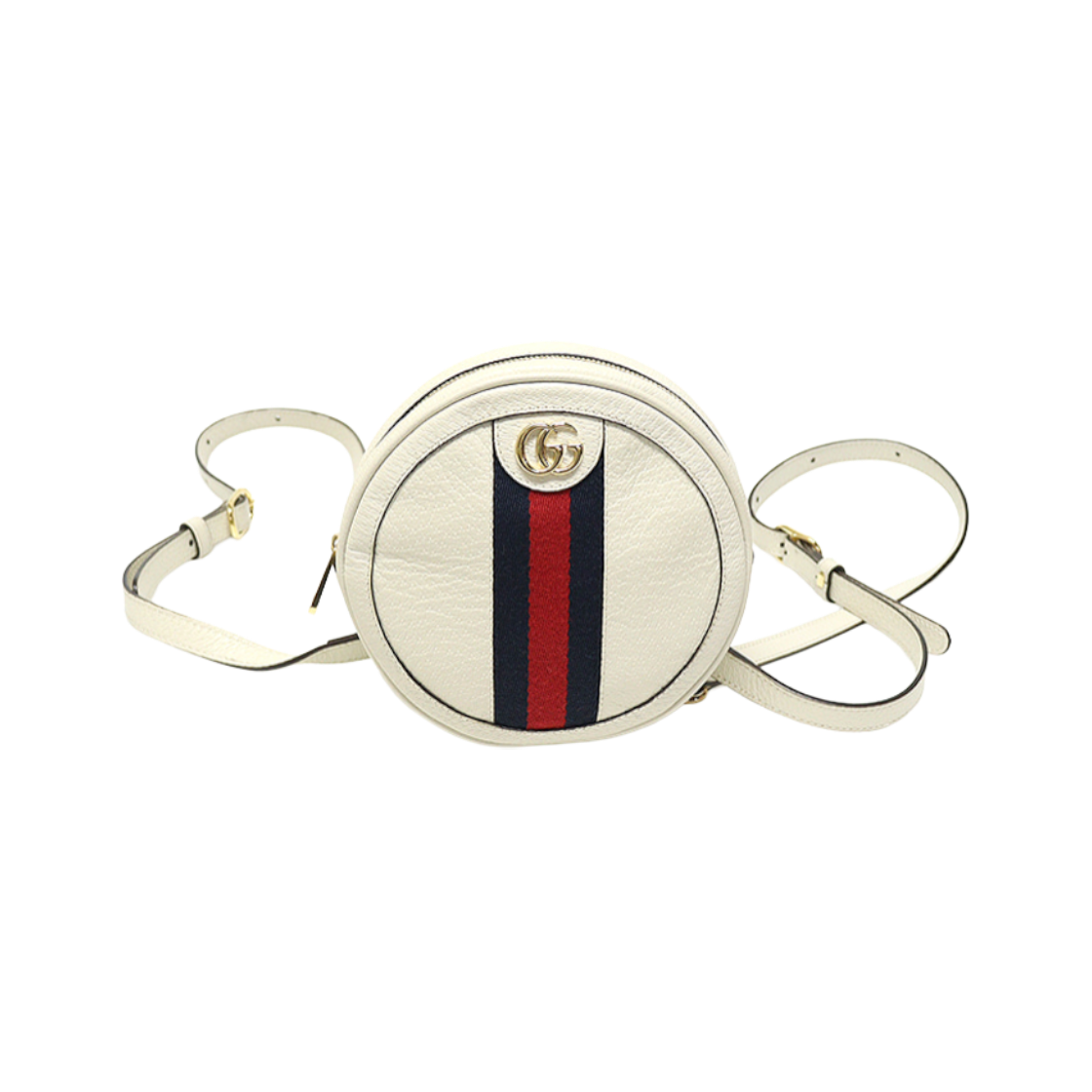 구찌 598661 화이트 레더 WEB GG 오피디아 미니 라운드 금장 체인 백팩(Gucci 598661 White Leather Web GG Ophidia Mini Round Chain Backpack) - 1