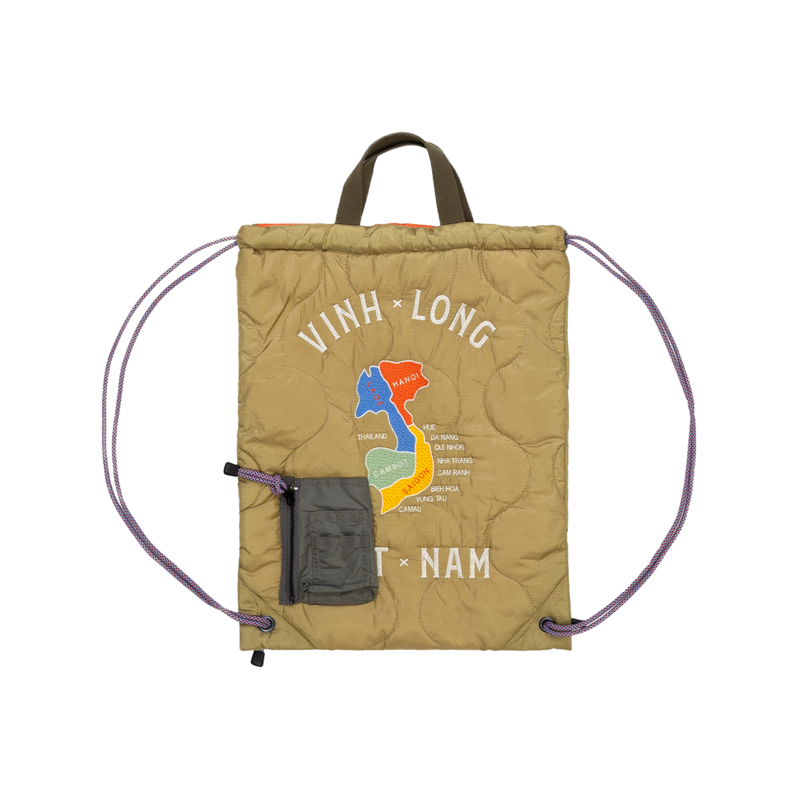 6907OD Houston Japan Military Quilt 2way Bag Map Olive Drab 6907