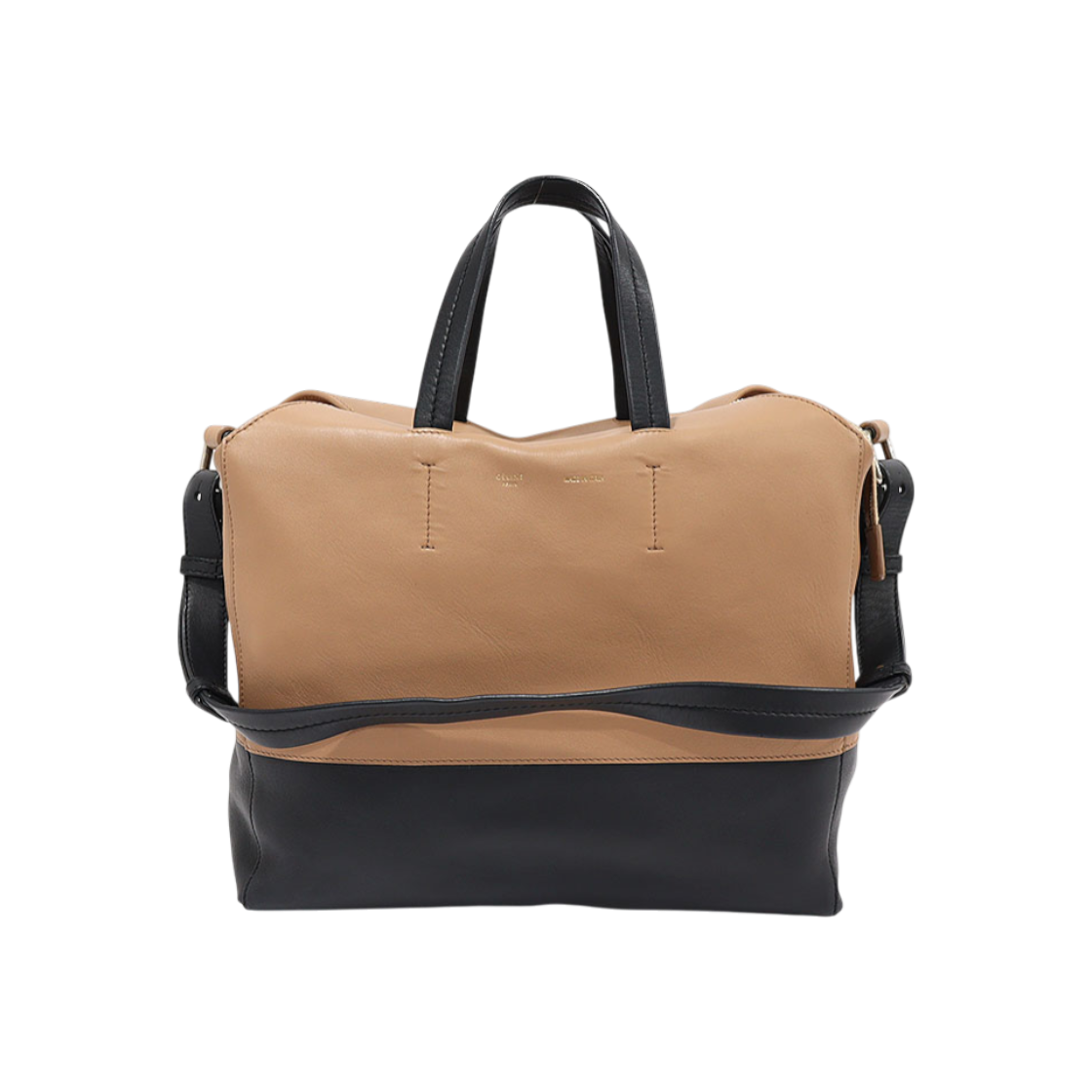 ITJM6GDHAELK Celine 165913FLM.04FG Camel Black Two-Tone Lambskin Strap Cabas 2-Way Bag