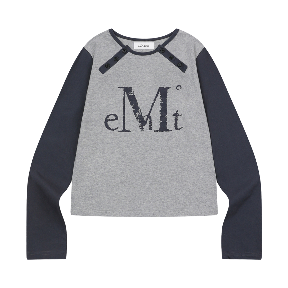 P0000CDN MUCENT Exeom Diagonal Henry Neck Long Sleeve T Navy