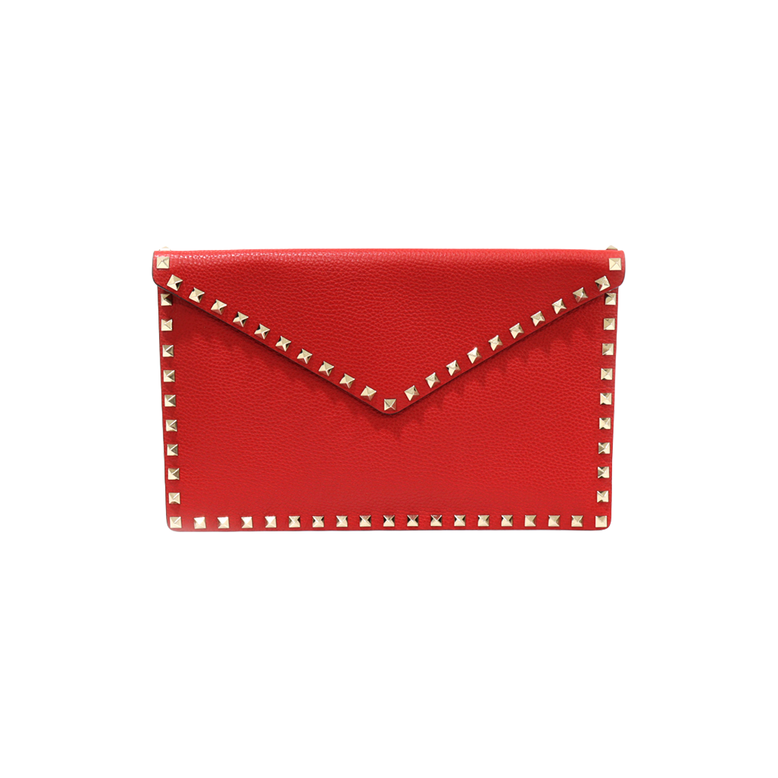 발렌티노 VW2P0P56VSH 레드 스탐파 알체 카프스킨 금장 락스터드 엔벨로프 파우치 클러치(Valentino Red Stamp Alce Calfskin Gold Rockstud Envelope Clutch) - 1