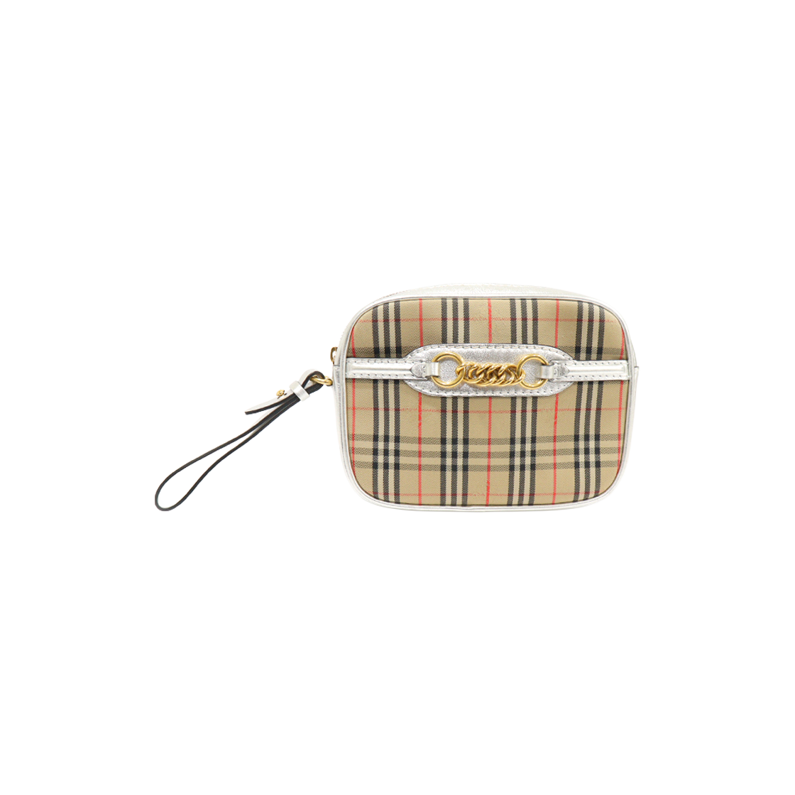 ITO5LUK5SOIH Burberry 1983 Check Silver Leather Gold Link Belt Bag