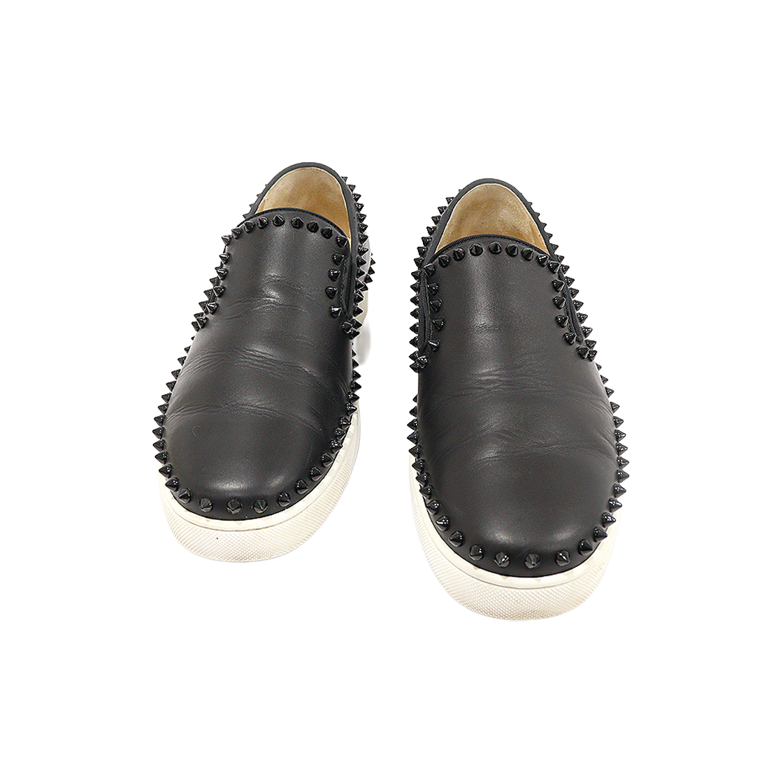 크리스찬루부탱 3130444 블랙 카프스킨 PIK BOAT 스파이크 플랫 남성 슬립온 43(Christian Louboutin Black Calfskin PIK BOAT Spike Flat Slip-On Shoes - Size 43)
