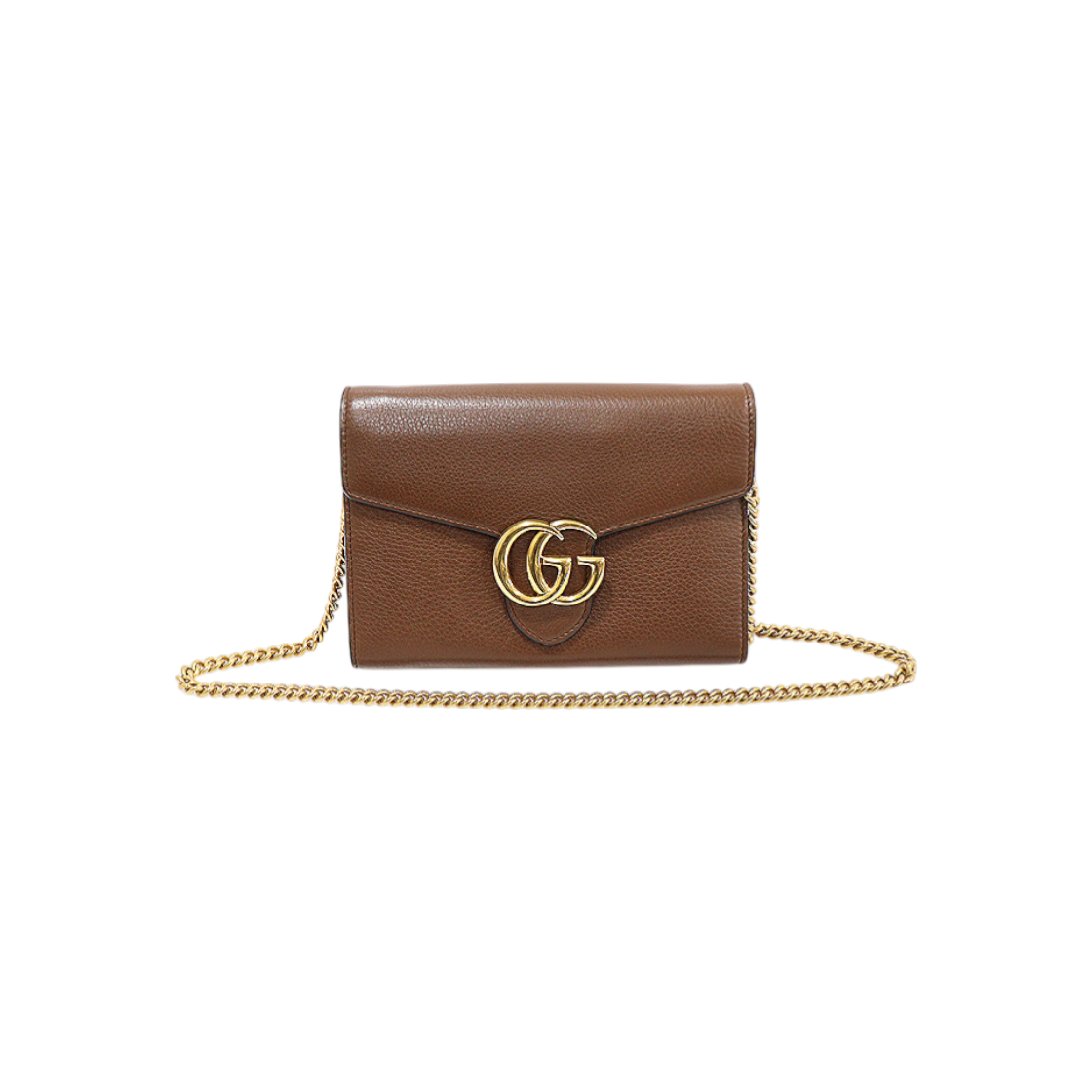 구찌 401232 브라운 텍스쳐드 레더 GG 마몽 미니 체인 지갑 크로스백(Gucci 401232 Brown Textured Leather GG Marmont Mini Chain Wallet Crossbody Bag) - 1