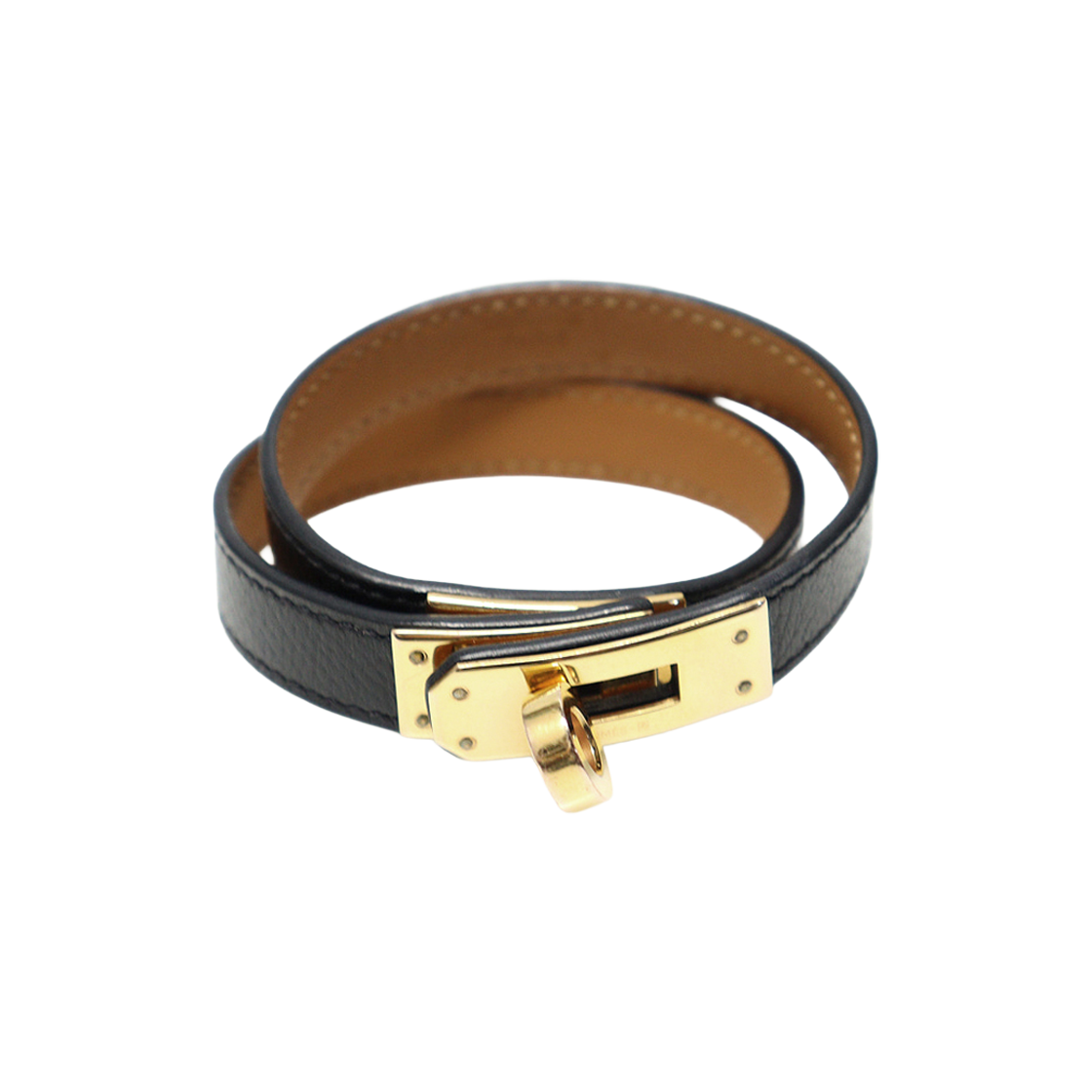 에르메스 블랙 앱송 금장 켈리 더블 투어 S 브레이슬릿 팔찌 (T각인)(Hermes Black Epsom Gold-Plated Kelly Double Tour S Bracelet (T Engraving))
