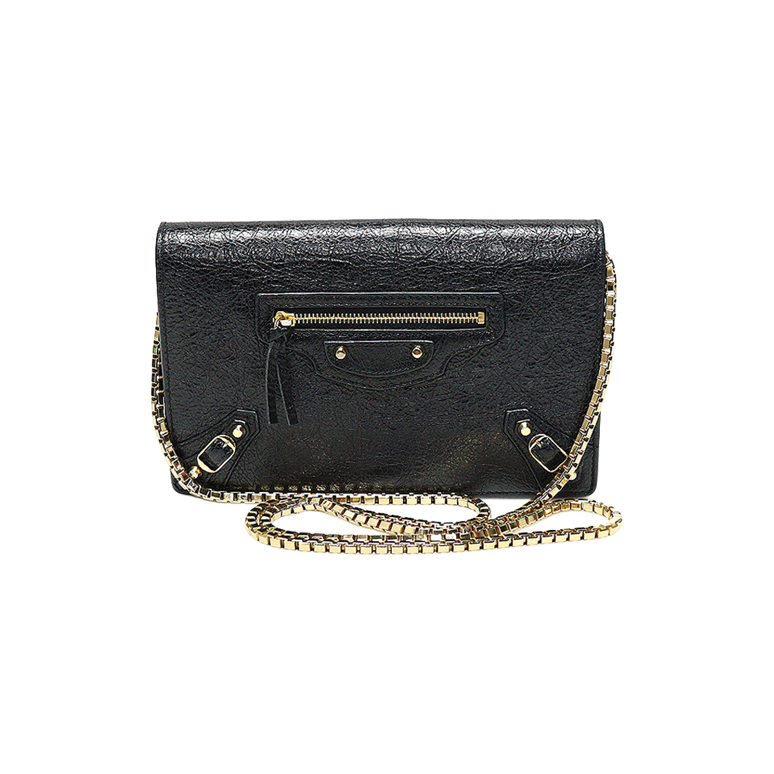 발렌시아가 444168 블랙 램스킨 금장 자이언트 체인 WOC 클러치 크로스백(Balenciaga 444168 Black Lambskin Gold Giant Chain WOC Clutch Crossbody Bag) - 1