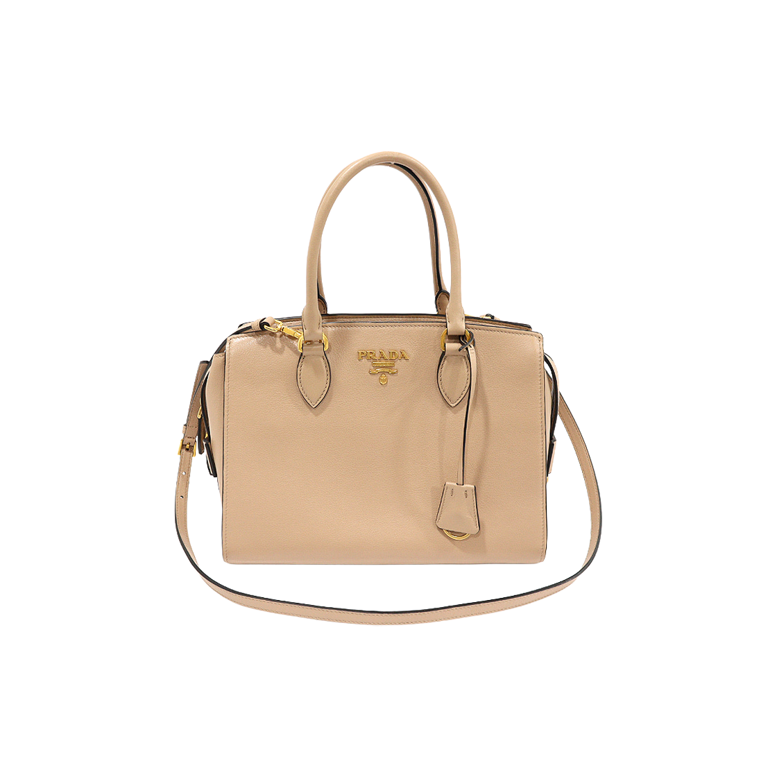 ITE496Q75DV2 Prada 1BA163 Beige Grace Calfskin Gold Lettering 2-Way Bag