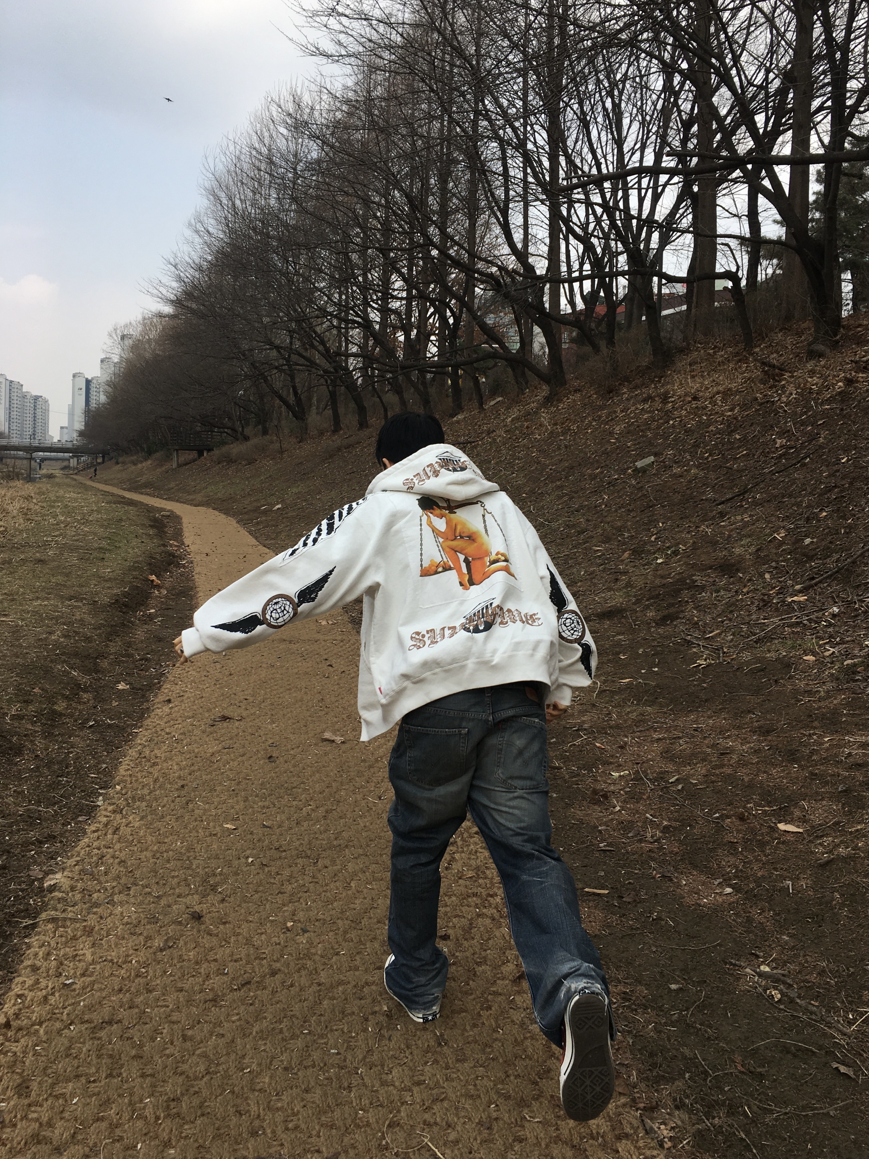 Supreme Wings Zip Up Hooded Sweatshirt Black - 25FW 착용 스타일 - 2