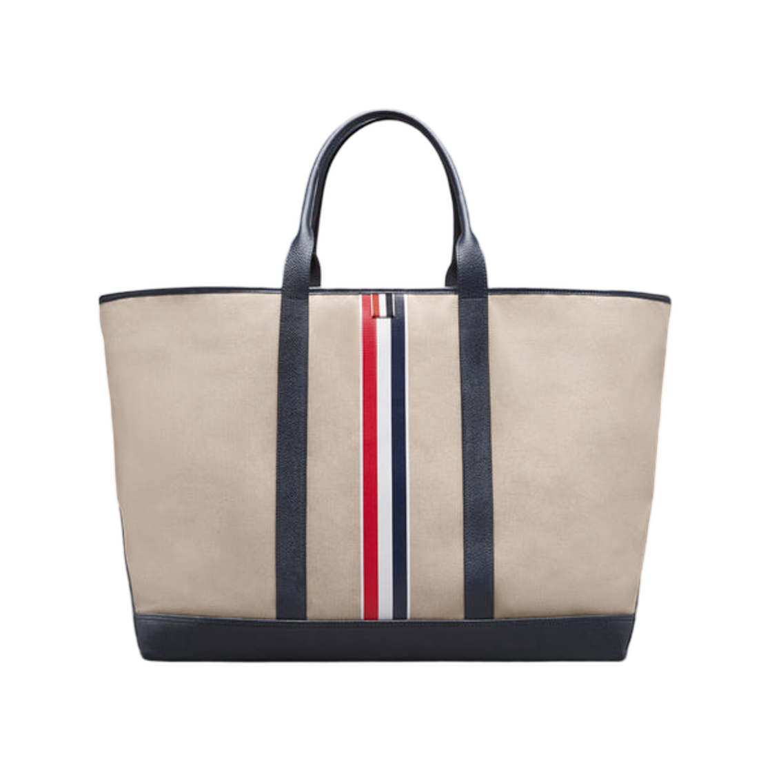 톰브라운 RWB 스트라이프 오버사이즈 툴 토트 솔트 앤 페퍼 코튼 캔버스 네이비(Thom Browne RWB Stripe Oversized Tool Tote in Salt And Pepper Cotton Canvas Navy)