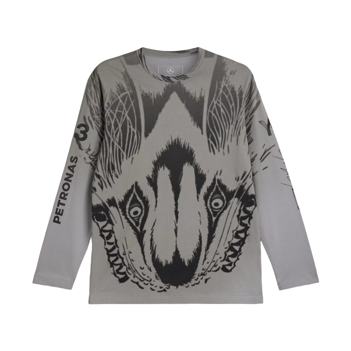 메르세데스 AMG 페트로나스 x Y-3 F1 팀 실버 애로우 울프 그래픽 롱슬리브 티셔츠 블랙(Mercedes AMG Petronas x Y-3 F1 Team Silver Arrow Wolf Graphic Long Sleeve T-shirt Black) - 1
