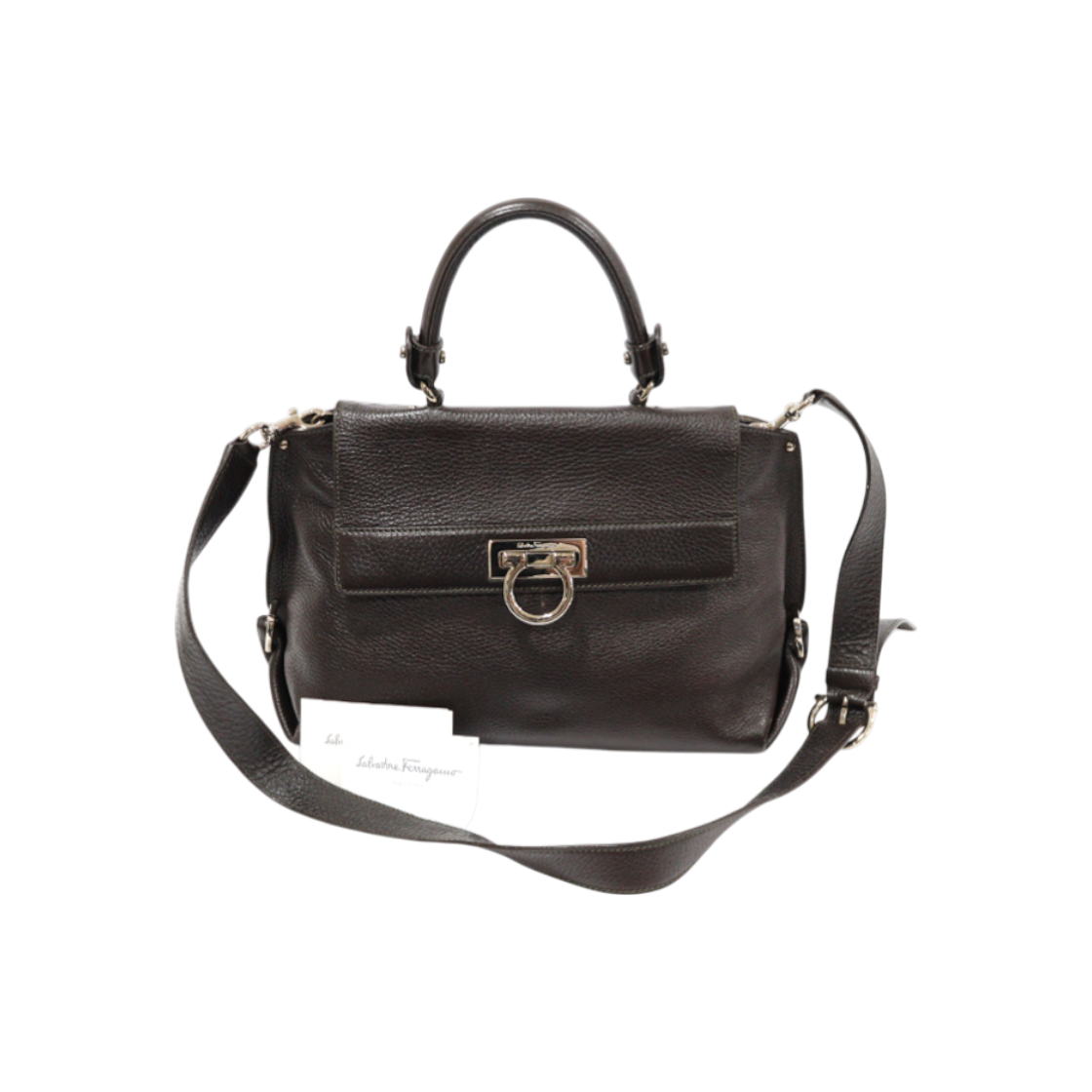ITDKIG6N4LTP Salvatore Ferragamo 21 A896 Brown Calfskin Silver Gancini Sofia Small 2-Way Bag