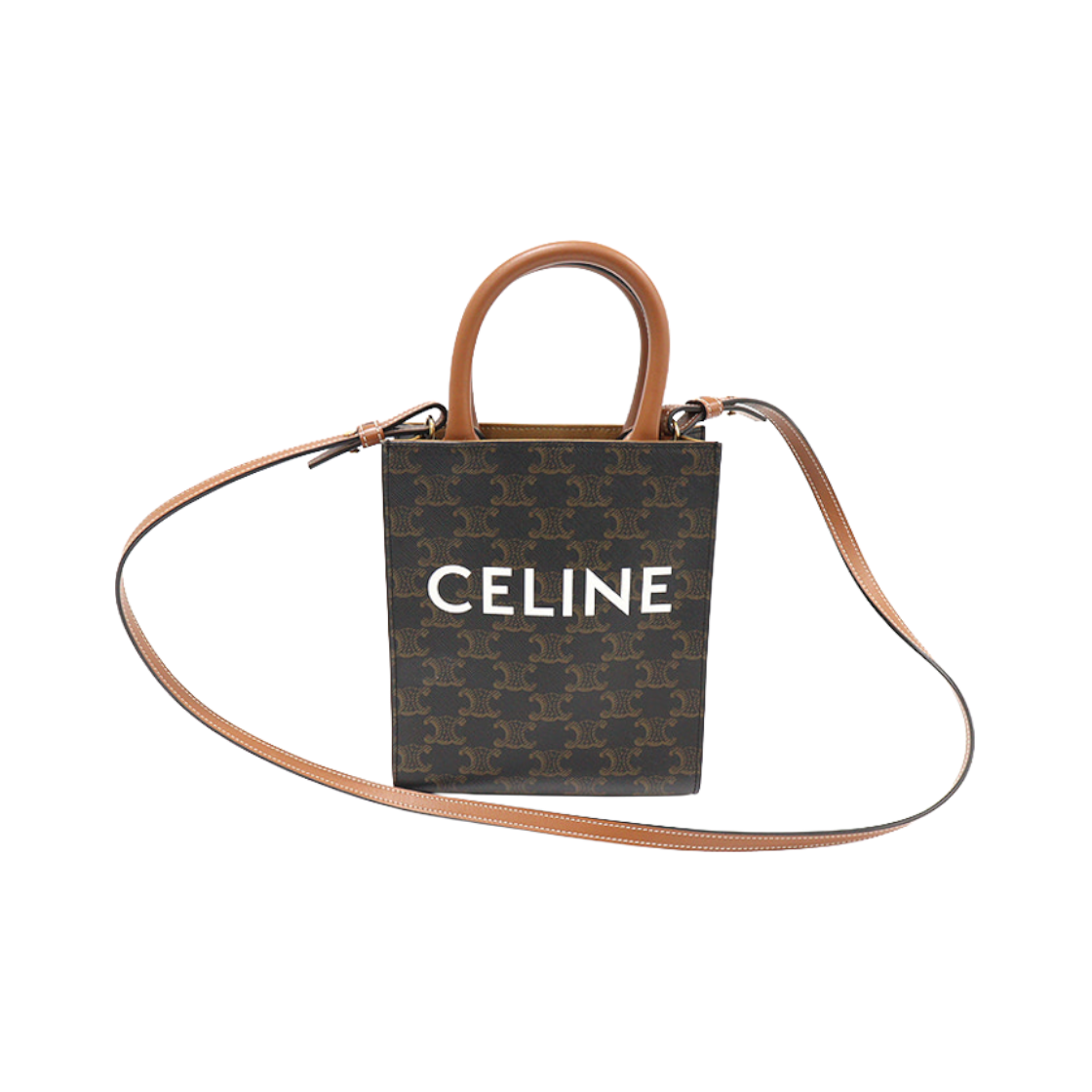 ITVSPN6D8S4C Celine Triope Canvas Tan Calfskin Mini Vertical Cabas 2-Way Bag