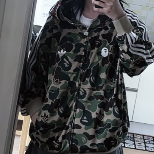 Adidas x BAPE Shark Track Hoodie Jacket Crew Green - KR Sizing 착용 스타일
