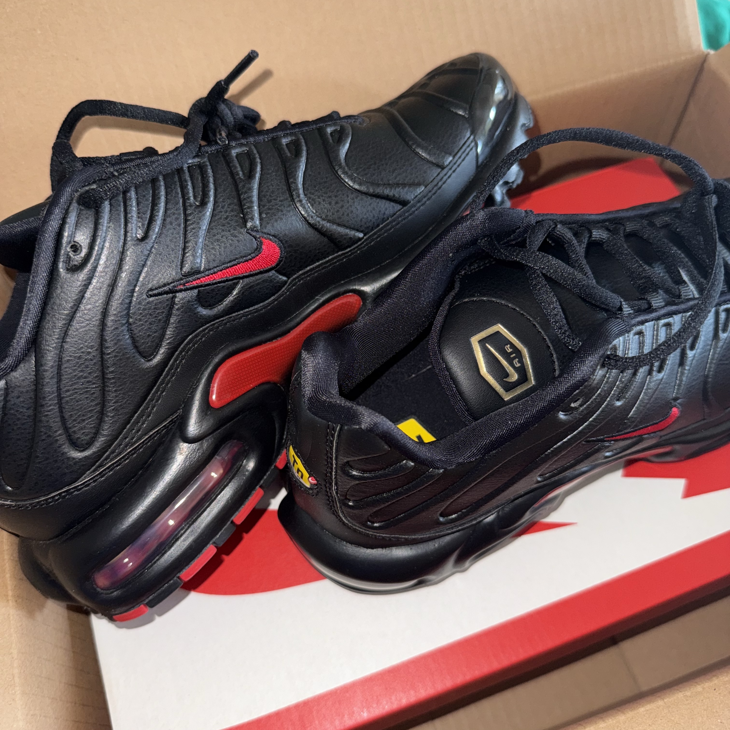 Nike Air Max Plus Premium Black Metallic Gold 착용 스타일