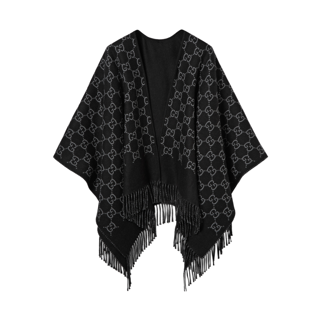 (W) 구찌 GG 울 자카드 케이프 블랙 라이트 그레이((W) Gucci GG Wool Jacquard Cape Black Light Grey) - 1