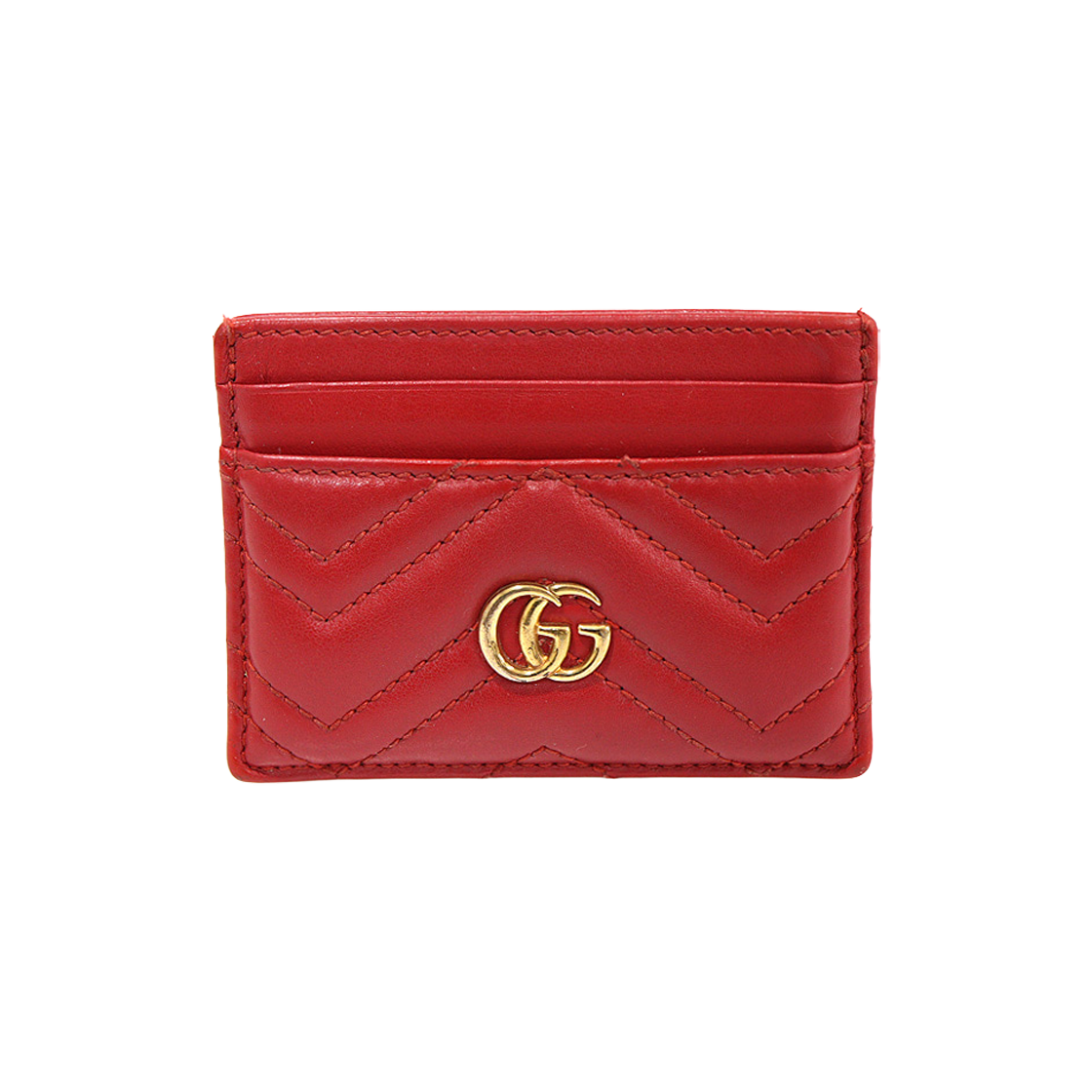 구찌 443127 레드 마틀라세 쉐브론 레더 금장 GG 마몽 카드지갑(Gucci 443127 Red Matelasse Chevron Leather GG Marmont Card Holder) - 1