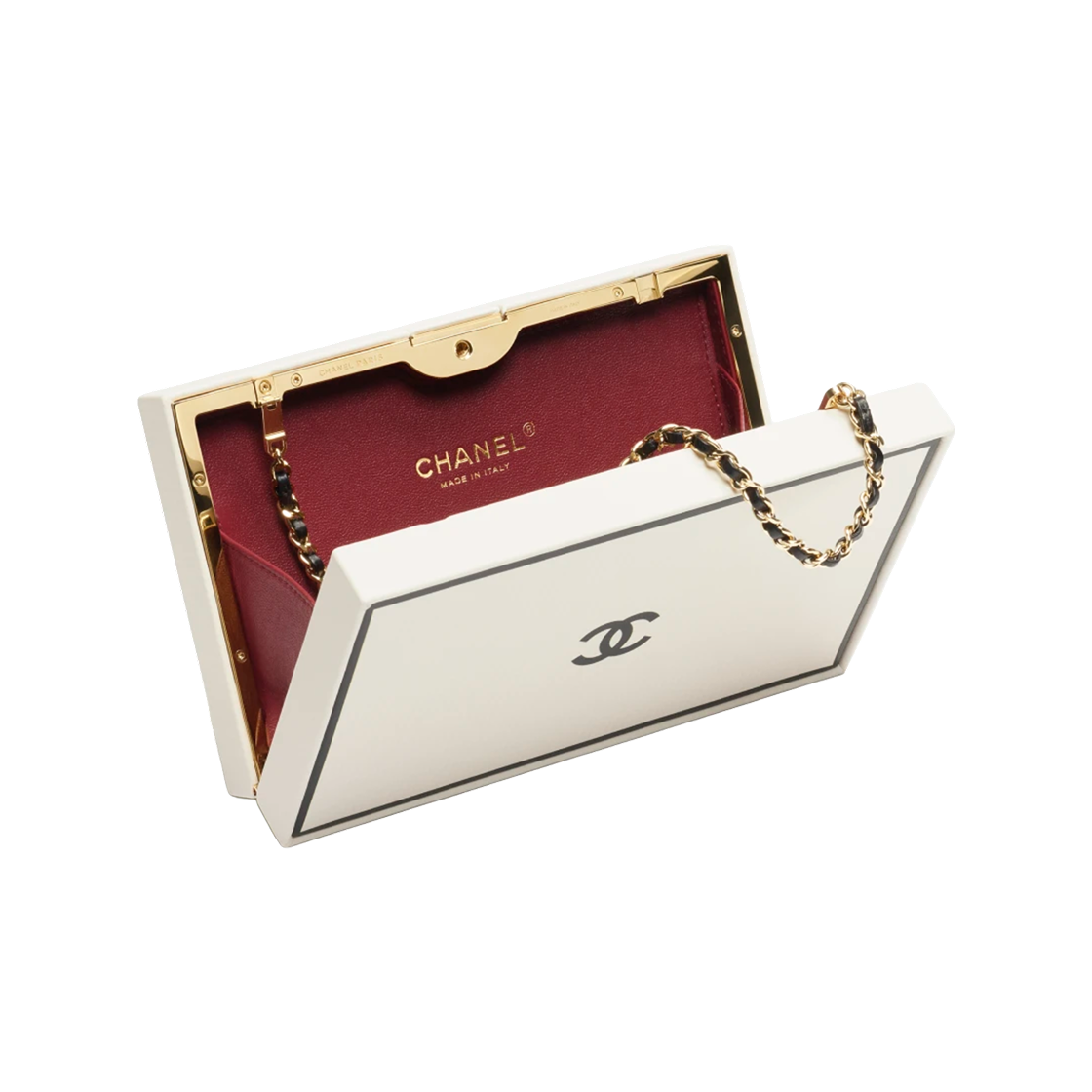 샤넬 이브닝 백 프린티드 카프스킨 & 골드 메탈 화이트 블랙(Chanel Evening Bag Printed Calfskin & Gold White Black) - 3