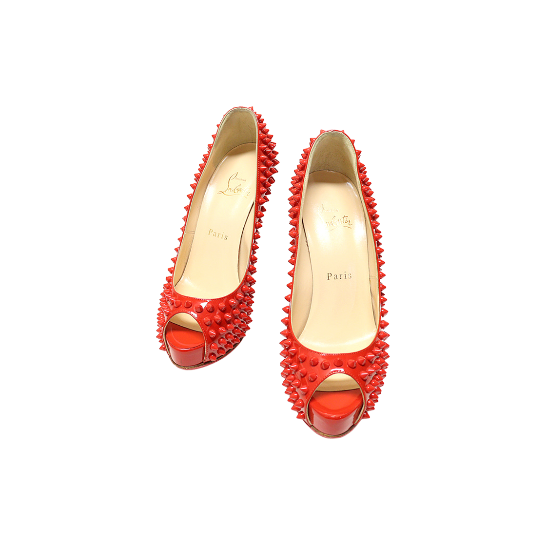 ITCEFFFOVP5D Christian Louboutin Red Patent Open-Toe Vendome Spike Heels 37.5