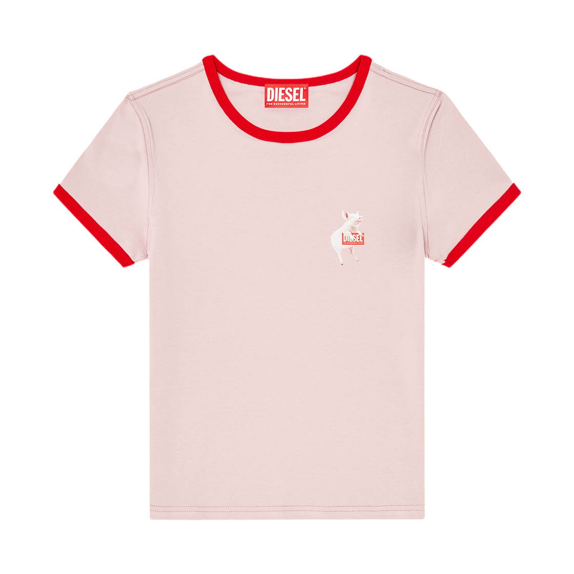 A219190QHHA-33L (W) Diesel T-Uncuties-Long-S12 Slim T-Shirt with Pig Print Pink