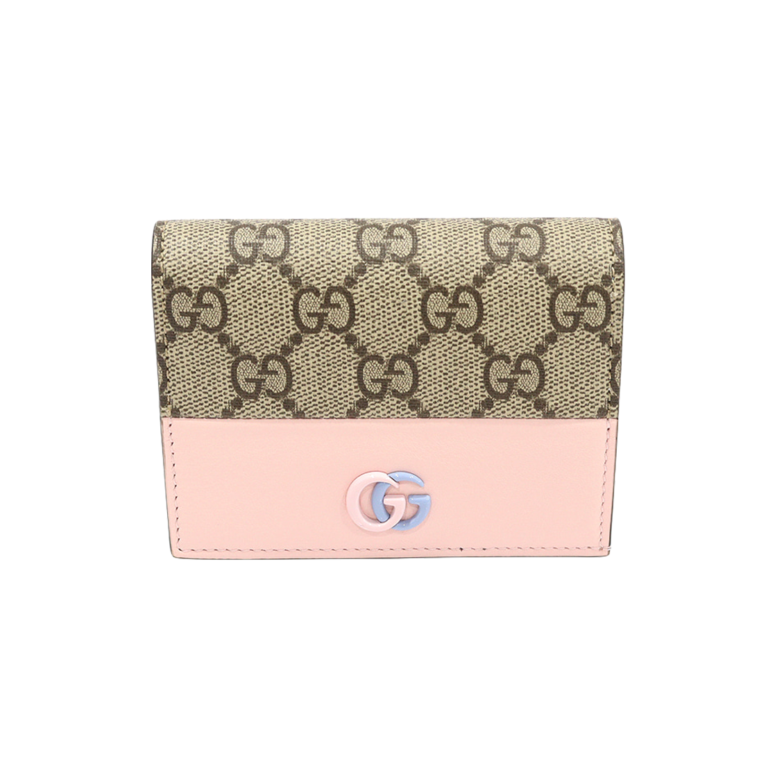 구찌 790055 GG 수프림 캔버스 파스텔 핑크 레더 GG 마몽 카드 케이스 반지갑(Gucci 790055 GG Supreme Canvas Pastel Pink Leather GG Marmont Card Case Wallet)