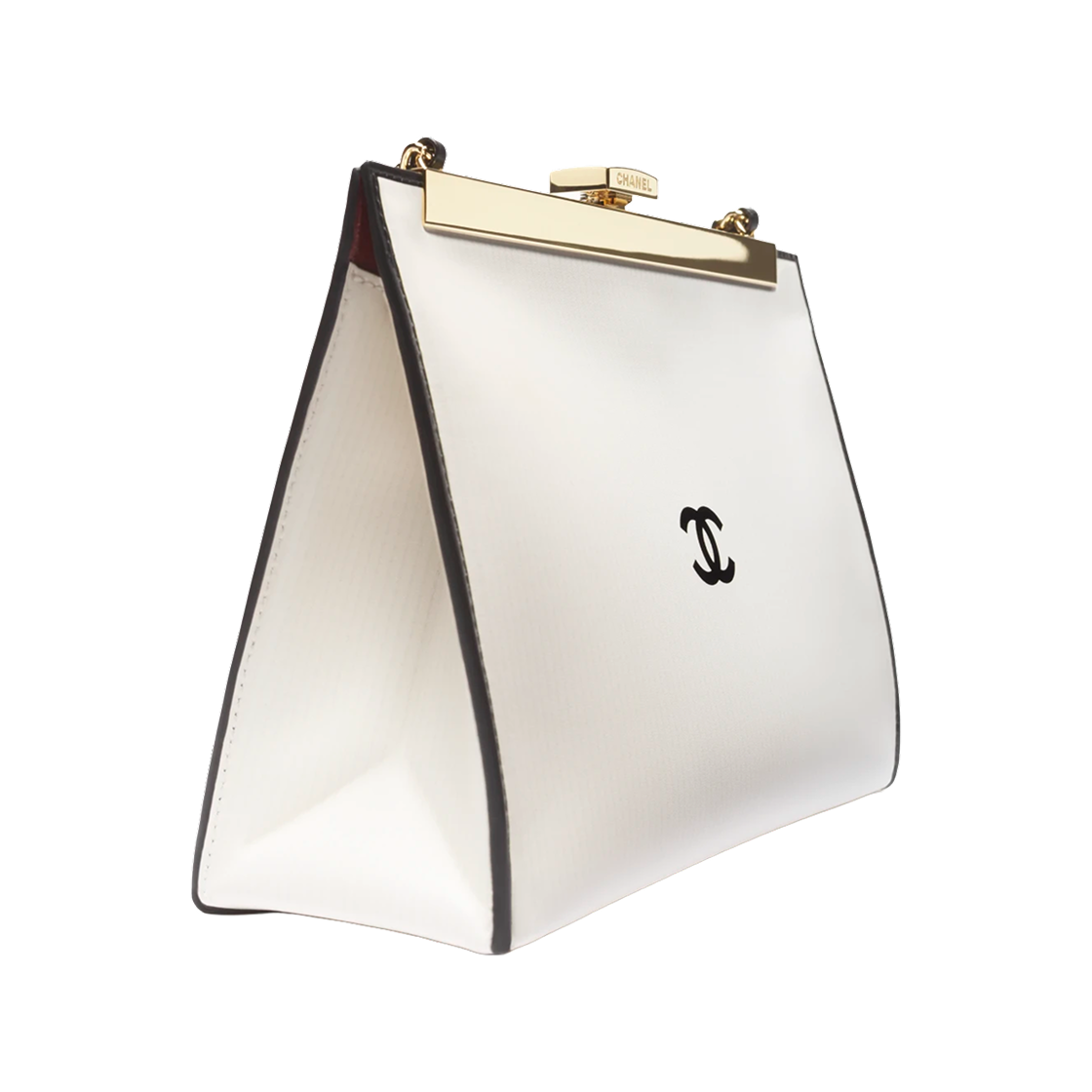 샤넬 이브닝 백 프린티드 카프스킨 & 골드 메탈 화이트 블랙(Chanel Evening Bag Printed Calfskin & Gold White Black) - 4