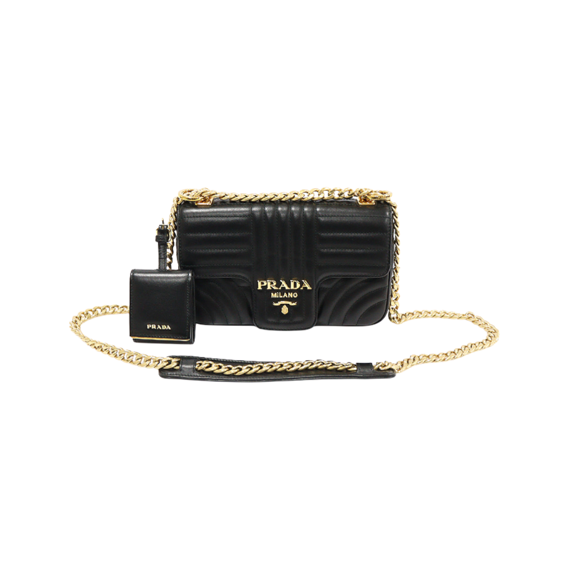 프라다 1BD107 블랙 소프트 카프스킨 금장 다이어그램 스몰 체인 숄더백(Prada Black Soft Calfskin Gold Diagram Small Chain Shoulder Bag) - 1