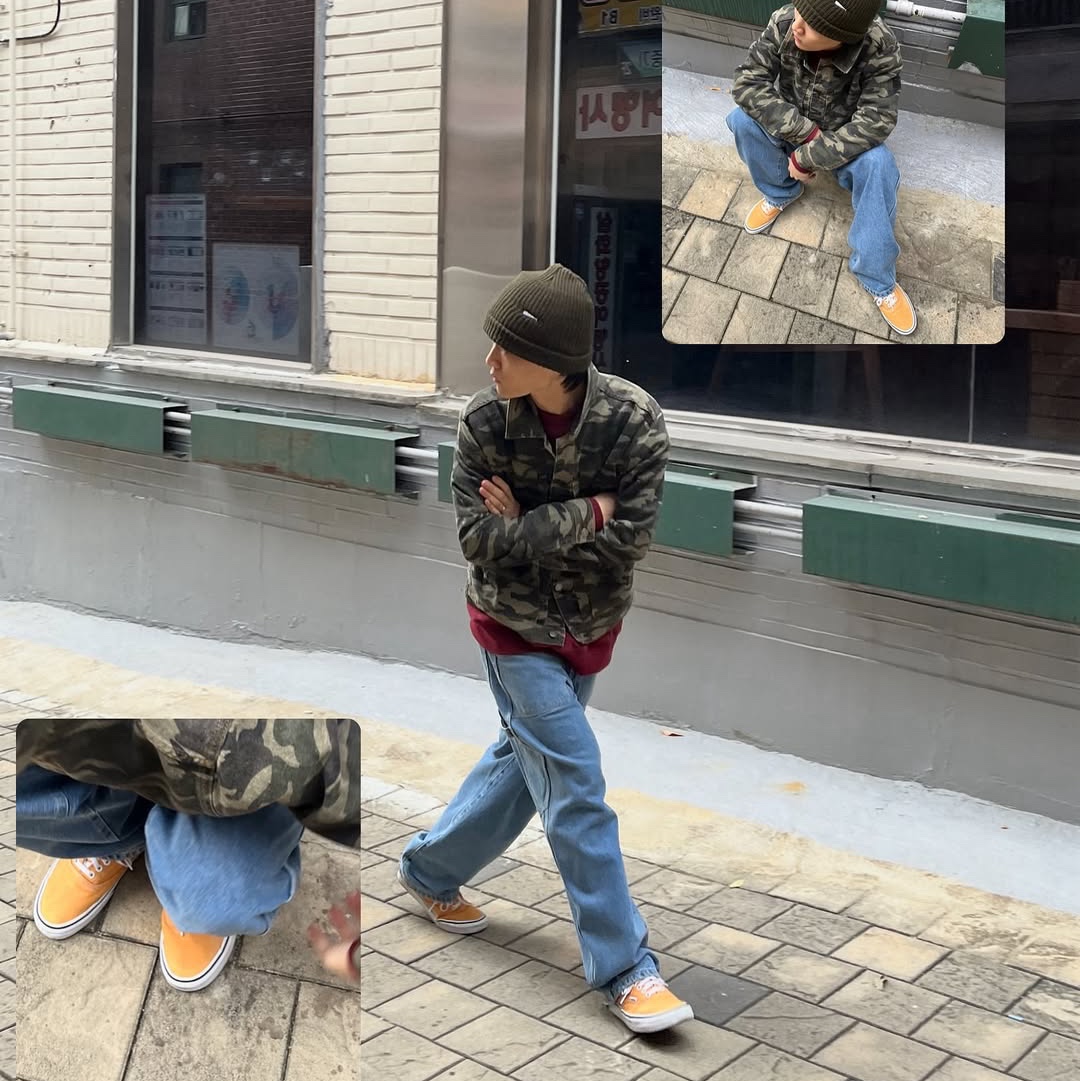 MAINBOOTH Destroyed Camo Trucker Jacket CAMO 착용 스타일 - 8
