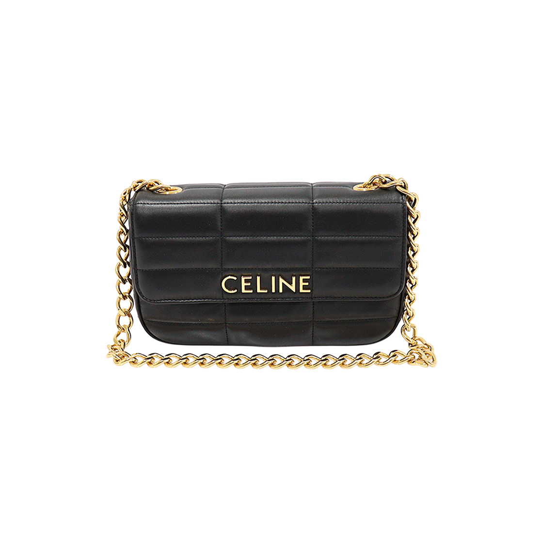 IT6K28OEILVW Celine Black Goatskin Monochrome Matelasse Gold Chain Shoulder Bag