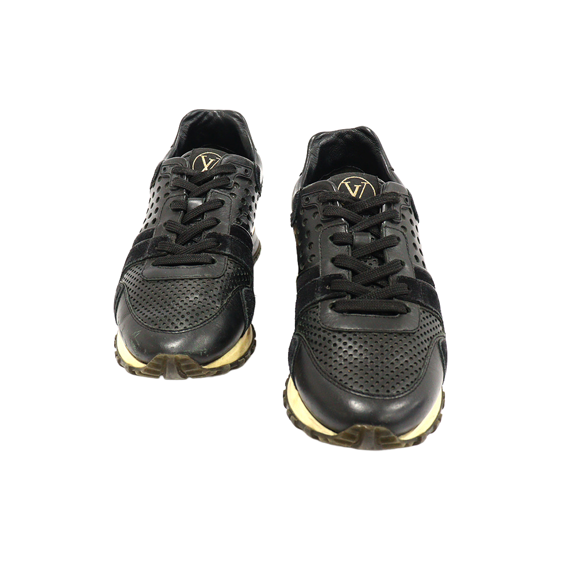 루이비통 블랙 카프스킨 퍼포레이티드 런 어웨이 여성 스니커즈 35(Louis Vuitton Black Calfskin Perforated Runaway Women's Sneakers 35)