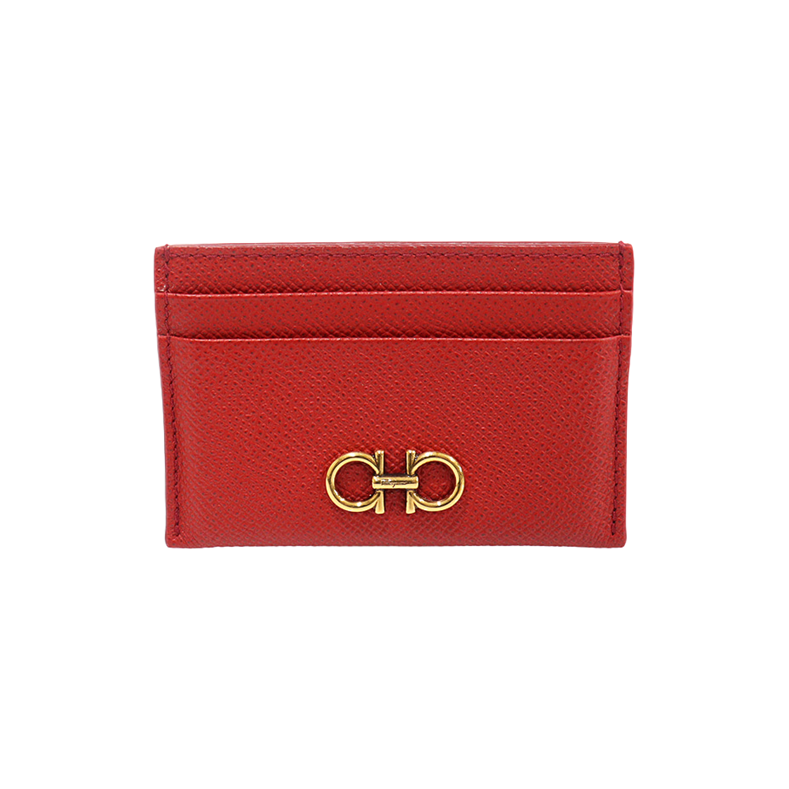 페라가모 22-0007 레드 카프스킨 금장 메탈 간치니 카드지갑(Ferragamo 22-0007 Red Calfskin Gold-tone Metal Gancini Card Holder) - 1