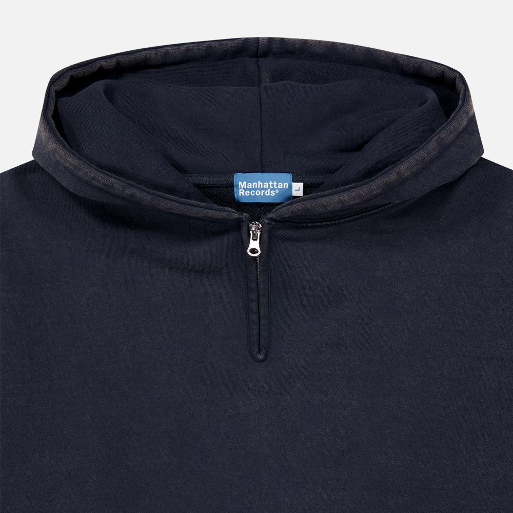 맨하탄 레코즈 워시드 하프 집업 후디 - 네이비(Manhattan Records Washed Half Zip Up Hoodie - Navy) - 4