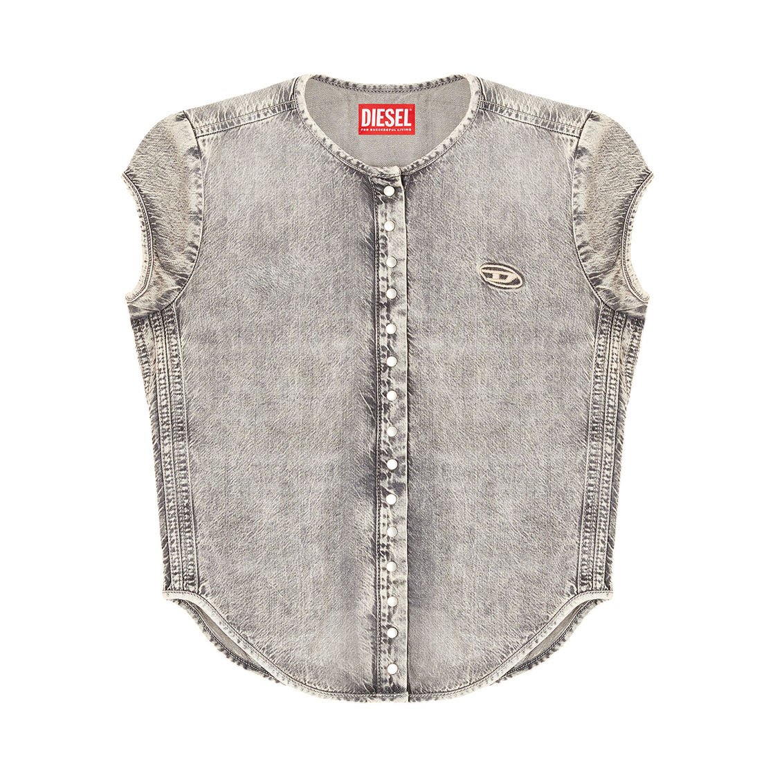 A21722068UM-02 (W) Diesel De-Roset-S Short-Sleeve Denim Shirt with Athletic Stripes Grey