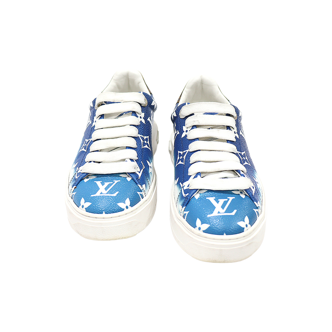루이비통 1A7UM8 블루 모노그램 캔버스 에스칼 타임 아웃 여성 스니커즈 35.5(Louis Vuitton Monogram Canvas Escale Time Out Sneakers - Blue, Size 35.5)