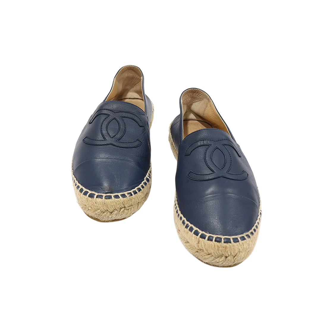 샤넬 G29762 다크 네이비 램스킨 에스파듀 여성 슬립온 37(Chanel G29762 Dark Navy Lambskin Espadrille Slip-On Shoes, Size 37) - 1